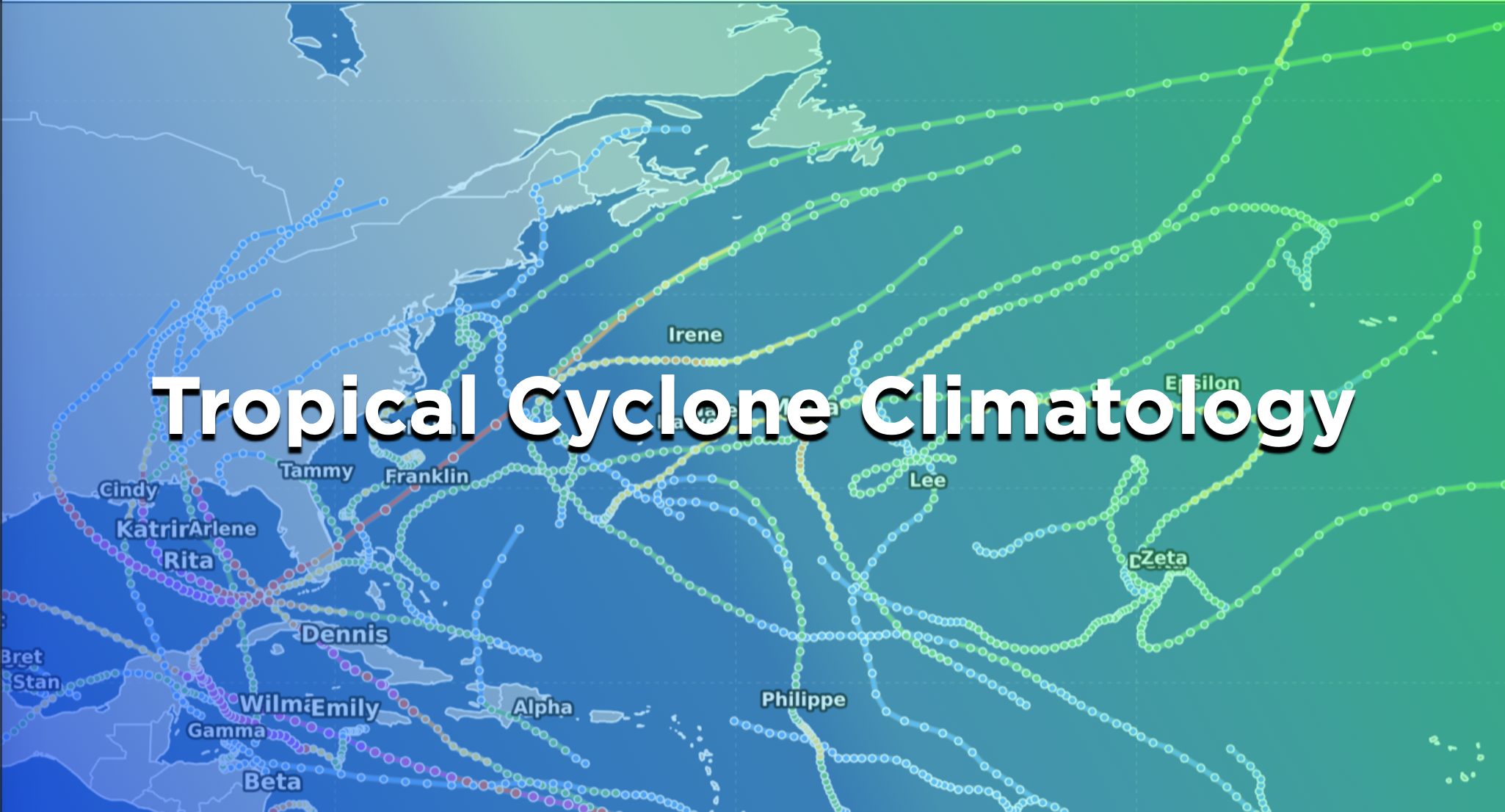 Tropical Cyclone Climatology: storm tracks across the Atlantic basin