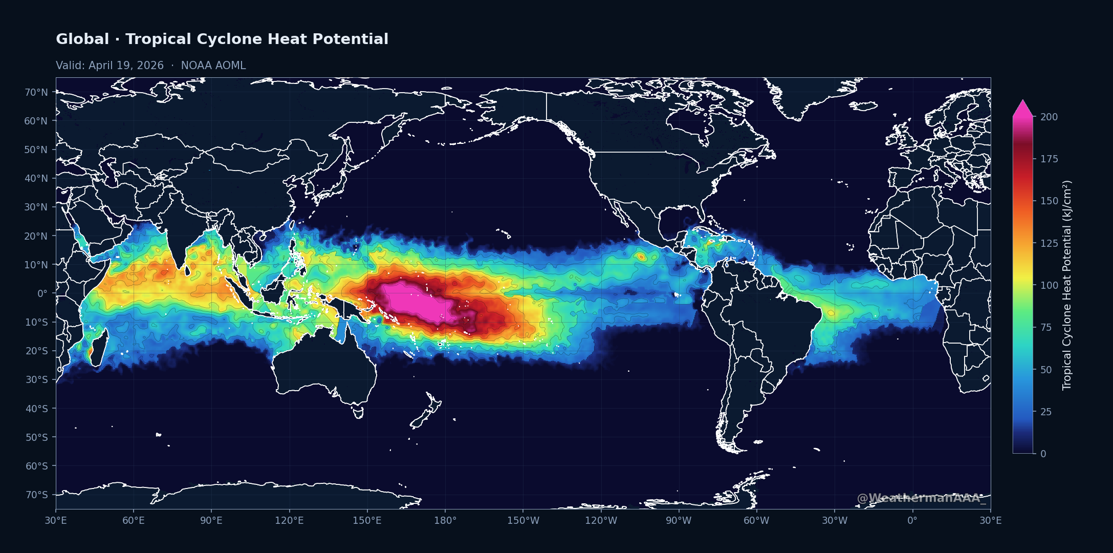 Tropical cyclone heat potential map